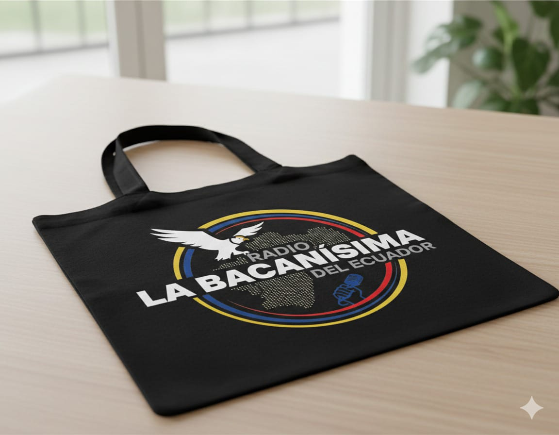 Bolsa de tela negra de Radio La Bacanísima del Ecuador