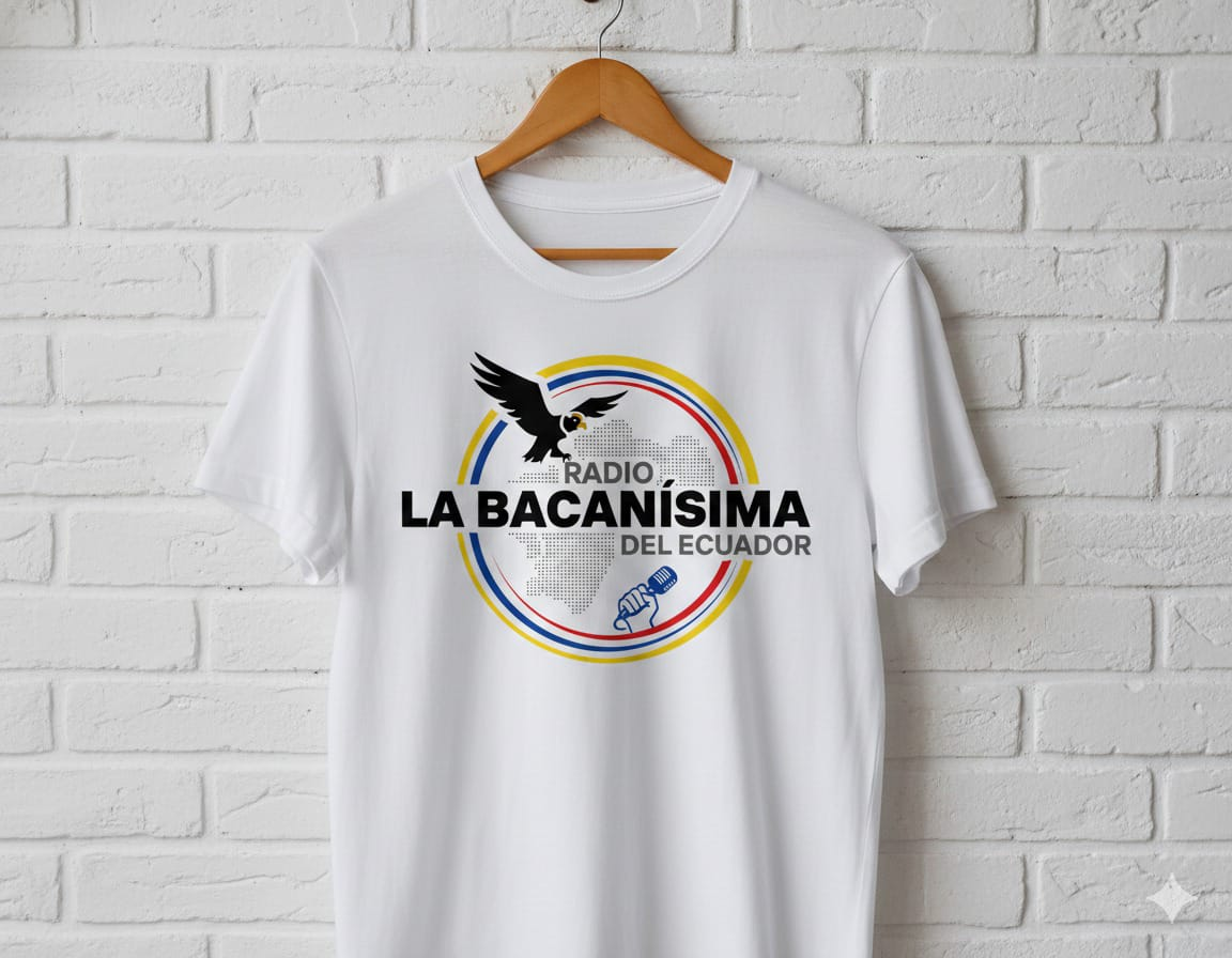 Camiseta blanca de Radio La Bacanísima del Ecuador