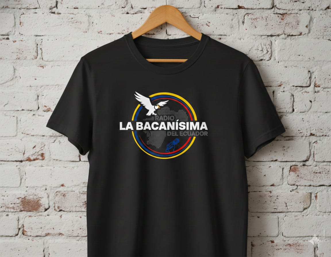 Camiseta negra de Radio La Bacanísima del Ecuador