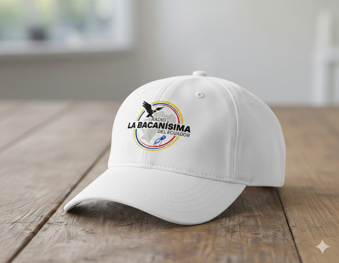 Gorra blanca de Radio La Bacanísima del Ecuador