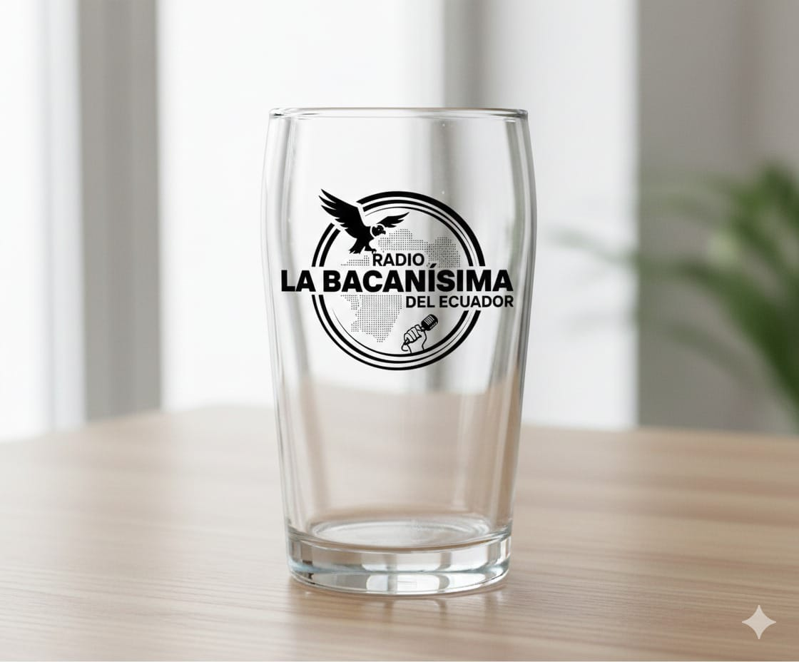 Vaso de cristal de Radio La Bacanísima del Ecuador